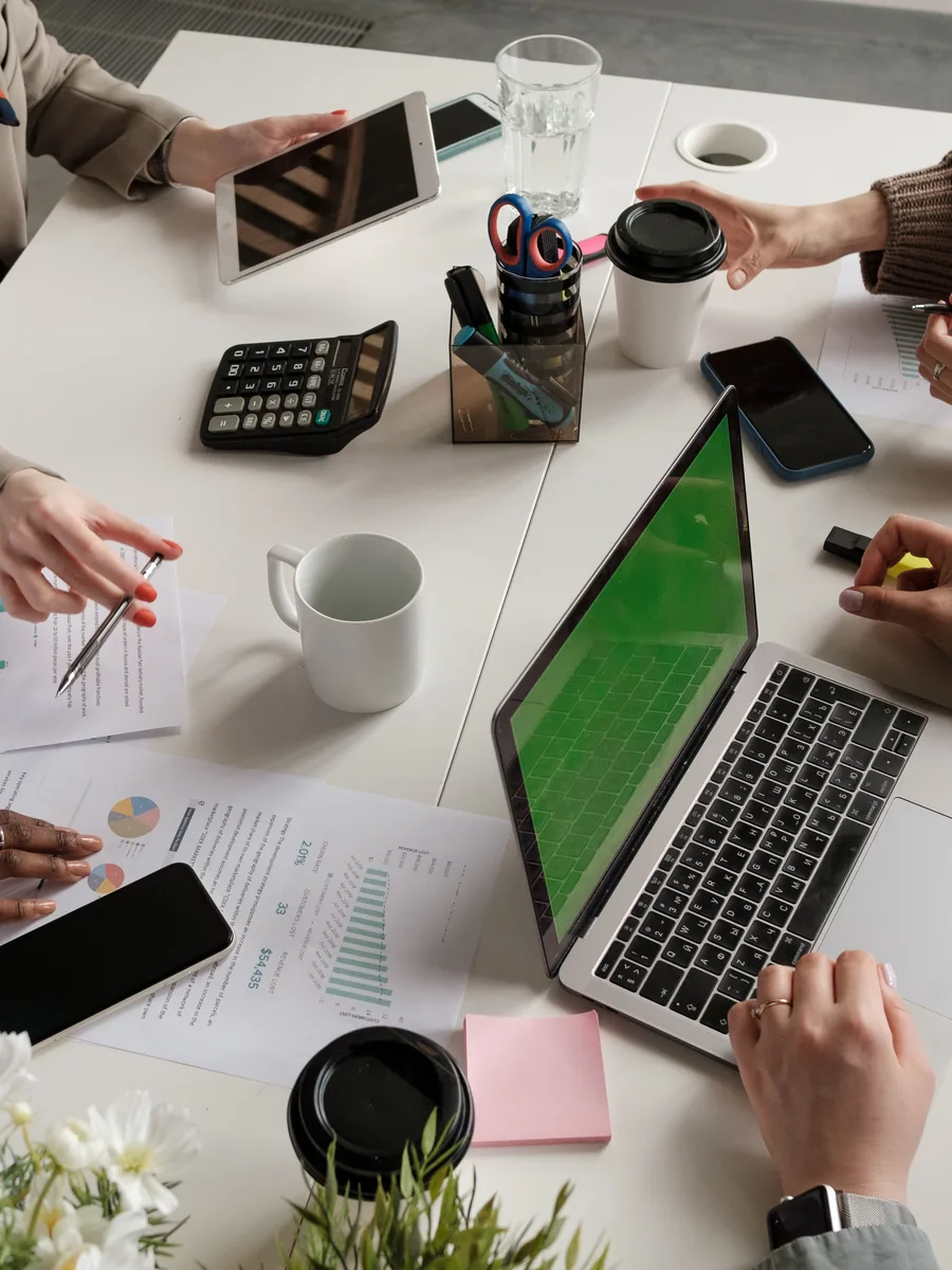 Team working together at a meeting table